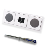 Busch Jäger DAB+ Unterputz Bluetooth (in and out) Radio 8217U-101 Future Linear Studioweiß, Set mit 2 x Lautsprecher, Abdeckungen, Rahmen + EBROM Phasenprüfer zur Montage d. Geräte - 8217 U – 101