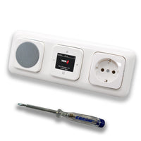 Busch Jäger DAB+ (DAB PLUS) Unterputz Radio 8215U-101 Reflex SI alpinweiß, Komplett-Set mit Lautsprecher, Abdeckungen, Steckdose, Rahmen + EBROM Phasenprüfer zur Montage der Geräte 8215U