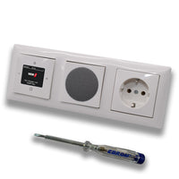 Busch Jäger DAB+ (DAB PLUS) Unterputz Radio 8215U-101 Balance SI alpinweiß, Komplett-Set mit Lautsprecher, Abdeckungen, Steckdose, Rahmen + EBROM Phasenprüfer z. Montage der Geräte 8215U