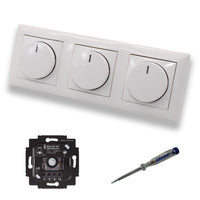 Busch Jäger 6523UR-103 (3 Stück) LED Drehdimmer Dimmer + Dimmerscheiben 2115-914 in BalanceSi alpinweiß glänzend im 3-fach Rahmen inkl. EBROM Phasenprüfer zur Montage der Geräte 6523 UR-103