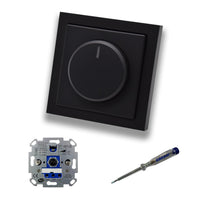 REV Ritter LED Drehdimmer LED-Dimmer mit Busch Jäger Dimmerscheibe Zentralplatte 6540-84-102 Einfachrahmen in Future Linear schwarz matt + EBROM Phasenprüfer z. Montage des Dimmers ET1 66012B