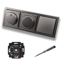 Busch Jäger 6523UR-103 (2 x) LED Drehdimmer Dimmer + Dimmerscheiben 6540-866-102 und Lichttaster 2020 US in PUR Edelstahl inklusive EBROM Phasenprüfer zur Montage der Geräte 6523 UR-103