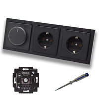 Busch Jäger 6523UR-103 LED Drehdimmer Dimmer + Dimmerscheibe 6540-885-102 und 2 x Steckdose 20EUC-885 in Future Linear schwarz matt inklusive EBROM Phasenprüfer zur Montage der Geräte 6523 UR-103