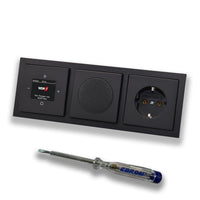 Busch Jäger DAB+ (DAB PLUS) Unterputz Radio 8215U-101 Future SCHWARZ MATT, Komplett-Set mit Lautsprecher, Abdeckungen, Steckdose, Rahmen + EBROM Phasenprüfer zur Montage d. Geräte - 8215U