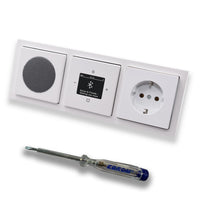 Busch Jäger DAB+ Unterputz Bluetooth (in and out) Radio 8217U-101 Future Linear Studioweiß, Set mit Lautsprecher, Abdeckungen, Steckdose, Rahmen + EBROM Phasenprüfer zur Montage d. Geräte - 8217U