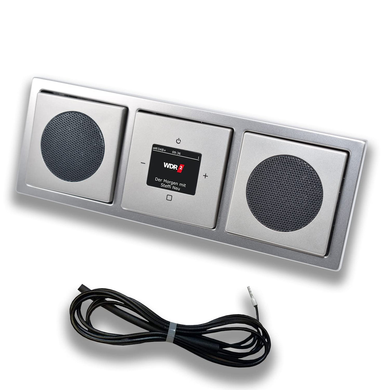 Busch Jäger DAB+ Unterputzradio 8215U-101 Komplettset Busch Pur Edelstahl 2 x Lautsprecher inkl. 0,9 Meter EBROM Wurfantenne zur Empfangsoptimierung