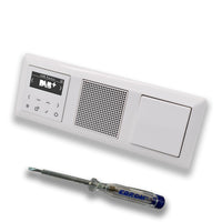 JUNG Smart Radio Unterputzradio DABAWW DAB+ Komplettset + 3-fach Rahmen im JUNG AS 500 System, alpinweiß, Lautsprecher, Taster (Federmechanismus) + EBROM Phasenprüfer zur Montage der Geräte