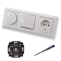 Busch Jäger 6523UR-103 LED Drehdimmer Dimmer + Dimmerscheibe 2115-914 + Kreuzschalter 2000/7US + Steckdose 20EUC-914 Balance Si alpinweiß glänzend + EBROM Phasenprüfer z. Montage d. Geräte 6523 UR-103