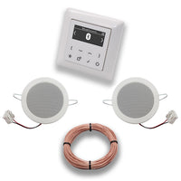 JUNG Smart Radio Unterputzradio DABABTWW DAB+ mit Bluetooth, JUNG AS 500 System alpinweiß, Komplett-Set mit 2 x Deckenlautsprecher Einbaulautsprecher + 20 Meter Lautsprecherkabel 2x0,75 mm2