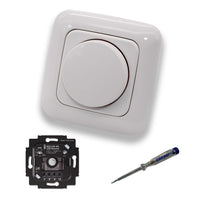 Busch Jäger 6523UR-103 LED-Drehdimmer LED-Dimmer mit Dimmerscheibe Zentralplatte 2115-214 Einfachrahmen in Reflex Si alpinweiß glänzend inklusive EBROM Phasenprüfer zur Montage des Dimmers 6523 UR-103