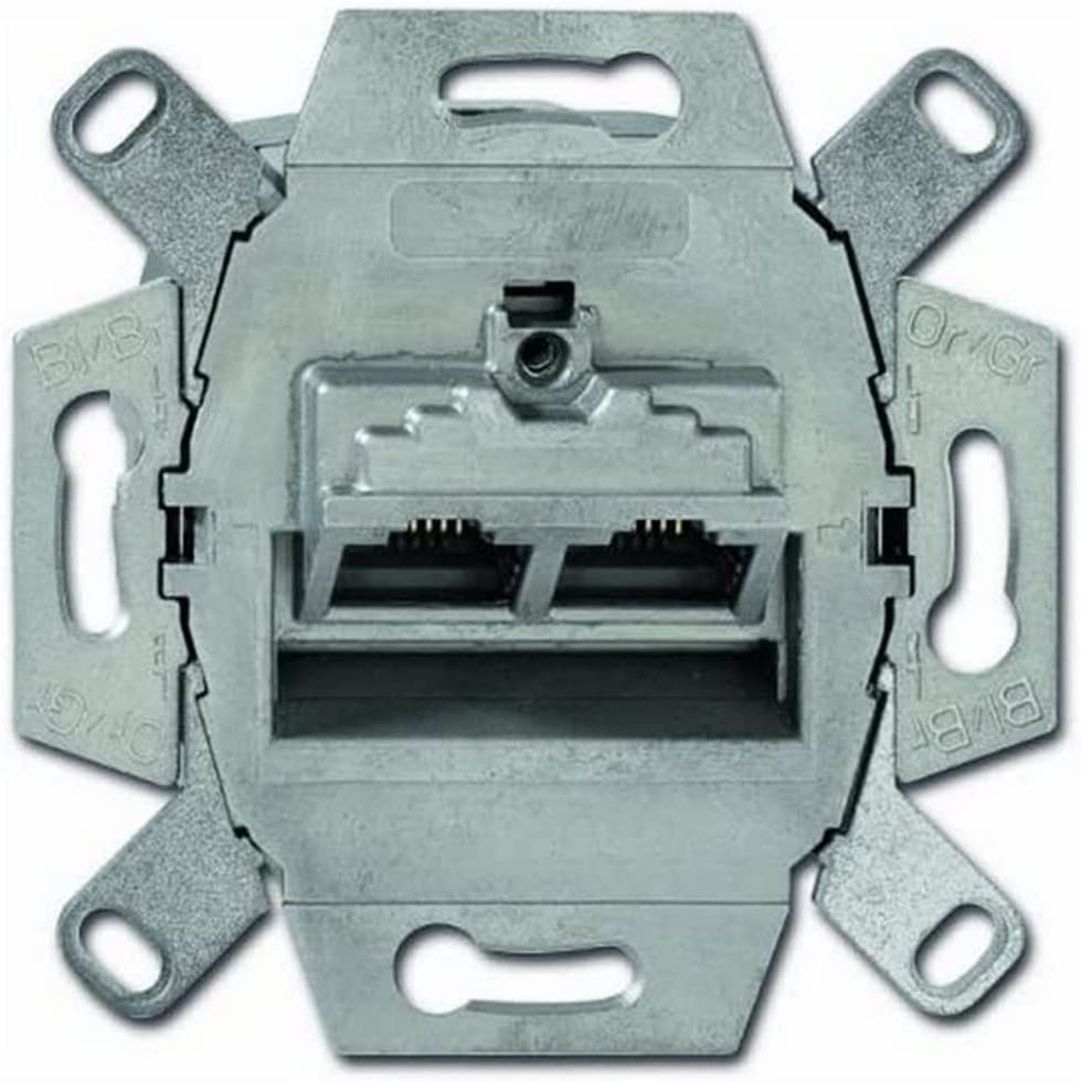 BUSCH JÄGER Komplettset / 2er Netzwerkdose - Rutenbeck 2-fach UAE Anschlussdose Cat.6A UAE + 1 Fach Rahmen + Abdeckung - DURO 2000 cremeweiß