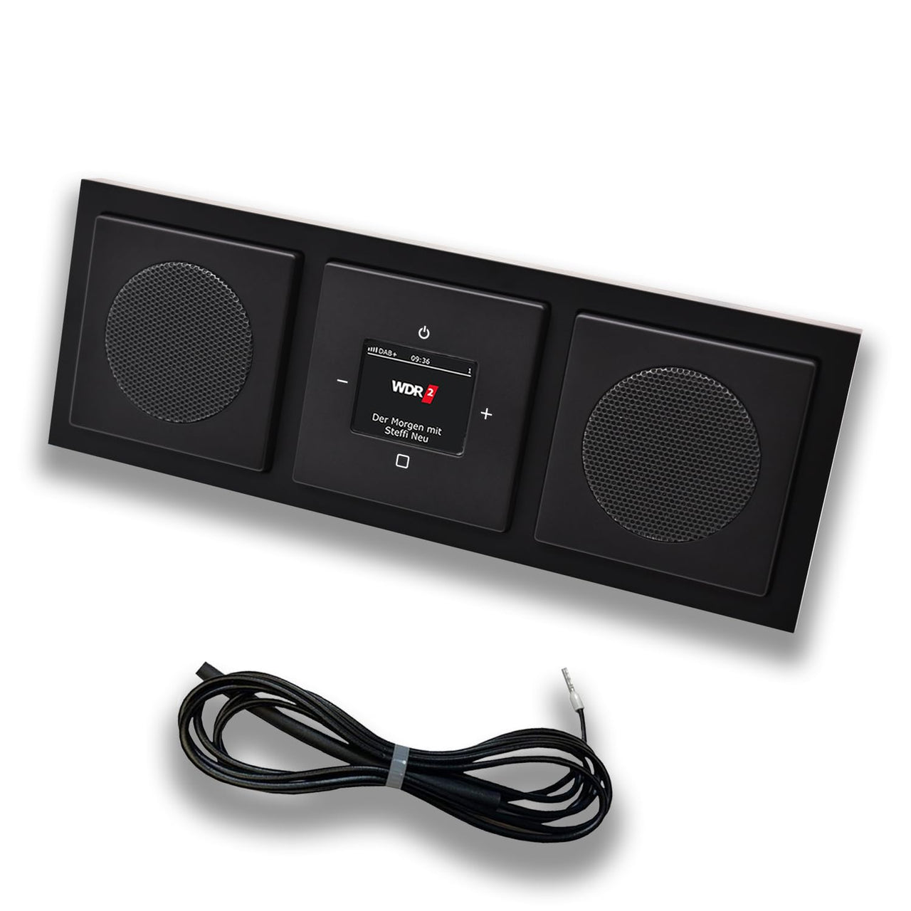 Busch Jäger DAB+ (DAB PLUS) Unterputz Radio 8215U-101 Future SCHWARZ MATT, Set mit 2 x Lautsprecher, Abdeckungen, Rahmen + 0,9 m EBROM Wurfantenne zur Empfangsoptimierung - 8215 U – 101