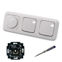 Busch Jäger 6523U-102 LED Drehdimmer Dimmer + Dimmerscheibe 2115-214 und 2 x Lichttaster 2020 US in Reflex Si alpinweiß glänzend inklusive EBROM Phasenprüfer zur Montage der Geräte 6523 U – 102