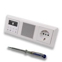 JUNG Smart Radio Unterputzradio DABABTWW DAB+ mit Bluetooth, Komplettset + 3fach Rahmen im JUNG AS 500 System, alpinweiß, passender Lautsprecher, Steckdose + EBROM Phasenprüfer zur Montage der Geräte