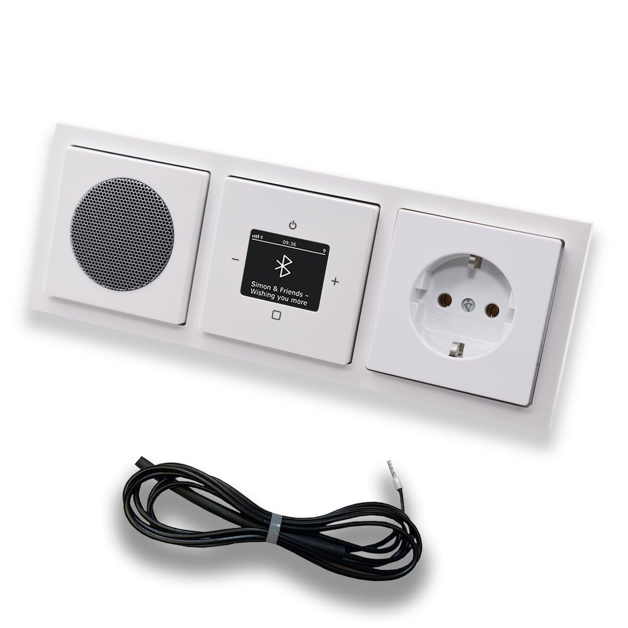 Busch Jäger DAB+ Unterputz Bluetooth (in and out) Radio 8217U-101 Future Linear Studioweiß, Set mit Lautsprecher, Abdeckungen, Steckdose, Rahmen + 0,9 m EBROM Wurfantenne z. Empfangsoptimierung, 8217U