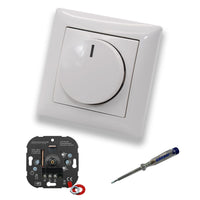 EBROM 1001 LED-Drehdimmer LED Dimmer mit Busch Jäger Dimmerscheibe Zentralplatte 2115-914 Einfachrahmen in Balance Si alpinweiß glänzend inklusive EBROM Phasenprüfer zur Montage des Dimmers