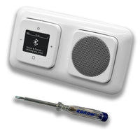 Busch Jäger DAB+ Unterputz Bluetooth (in and out) Radio 8217U-101 Reflex SI alpinweiß, Komplett-Set mit Lautsprecher, Abdeckungen und Rahmen + EBROM Phasenprüfer zur Montage der Geräte - 8217 U – 101