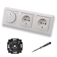 Busch Jäger 6523UR-103 LED Drehdimmer Dimmer + Scheibe 2115-914 und 2 x Steckdose mit Kinderschutz 20EUCKS-914 in Balance Si alpinweiß glänzend + EBROM Phasenprüfer z. Montage der Geräte 6523 UR-103