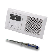 JUNG Smart Radio Unterputzradio DABABTWW DAB+ mit Bluetooth, Komplettset mit 2fach Rahmen im JUNG AS 500 System, Farbe: alpinweiß – passenden Lautsprecher und EBROM Phasenprüfer zur Montage der Geräte