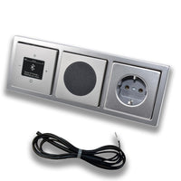 Busch Jäger DAB+ Unterputz Bluetooth (in and out) Radio 8217U-101 PUR Edelstahl, Set mit Lautsprecher, Abdeckungen, Steckdose, Rahmen + 0,9 m EBROM Wurfantenne zur Empfangsoptimierung - 8217 U – 101