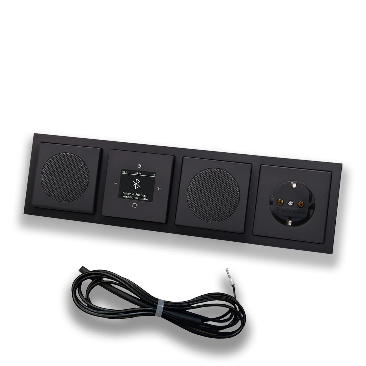 Busch Jäger DAB+ Unterputz Bluetooth Radio 8217U-101 SCHWARZ MATT Komplett-Set + 2x Lautsprecher + SCHUKO Steckdose 20EUC-885 + 0,9 m EBROM Wurfantenne zur Empfangsoptimierung - 8217 U -101 BT Connect
