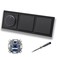 REV Ritter LED Drehdimmer Dimmer + Busch Jäger Dimmerscheibe 6540-885-102 + 2 x Lichttaster 2020 US in Future Linear schwarz matt inklusive EBROM Phasenprüfer zur Montage der Geräte ET1 66012B