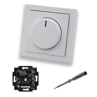 Busch Jäger 6523U-102 LED-Drehdimmer LED-Dimmer mit Dimmerscheibe Zentralplatte 6540-84-102 Einfachrahmen in Future Linear Studioweiß glänzend + EBROM Phasenprüfer z. Montage des Dimmers 6523 U – 102