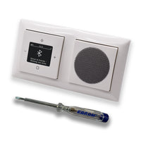 Busch Jäger DAB+ Unterputz Bluetooth (in and out) Radio 8217U-101 Balance SI alpinweiß, Komplett-Set mit Lautsprecher, Abdeckungen und Rahmen + EBROM Phasenprüfer zur Montage der Geräte - 8217 U – 101