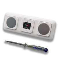 Busch Jäger DAB+ (DAB PLUS) Unterputz Radio 8215U-101 Reflex SI alpinweiß, Komplett-Set mit 2 x Lautsprecher, Abdeckungen, Rahmen + EBROM Phasenprüfer zur Montage der Geräte - 8215 U – 101