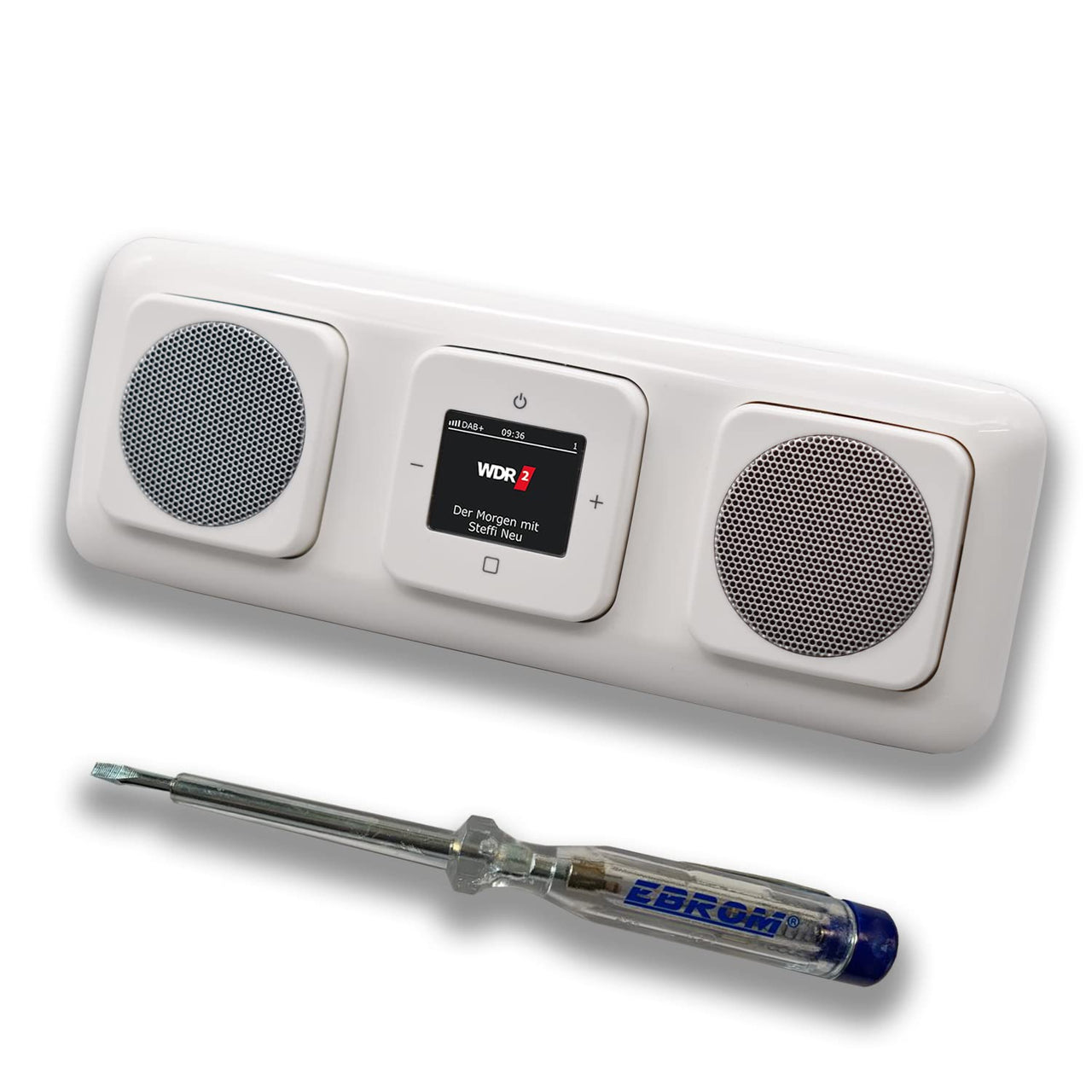Busch Jäger DAB+ Unterputz UP Radio 8215U-101 Reflex SI alpinweiß glänzend, Komplett-Set, Radioeinheit 8215 U – 101, 3fach Rahmen mit 2 x Lautsprecher inkl. EBROM Phasenprüfer zur Montage der Geräte