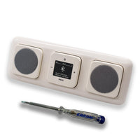 Busch Jäger DAB+ Unterputz Bluetooth (in and out) Radio 8217U-101 DURO2000 cremeweiß, Komplett-Set mit 2 x Lautsprecher, Abdeckungen, Rahmen + EBROM Phasenprüfer zur Montage der Geräte - 8217 U – 101