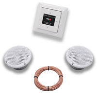 Busch Jäger DAB+ (DAB PLUS) Unterputz Radio 8215U-101 Balance SI Alpinweiß, Komplett-Set mit 2 x Decken Feuchtraumlautsprecher/Badezimmer + 20 m Lautsprecherkabel 2x0,75 mm2 8215 U - 101