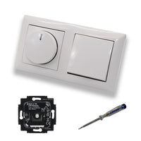 Busch Jäger 6523U-102 LED Drehdimmer Dimmer + Dimmerscheibe 2115-914 und Kreuzschalter 2000/7 US in Balance Si alpinweiß glänzend inklusive EBROM Phasenprüfer zur Montage der Geräte 6523 U – 102