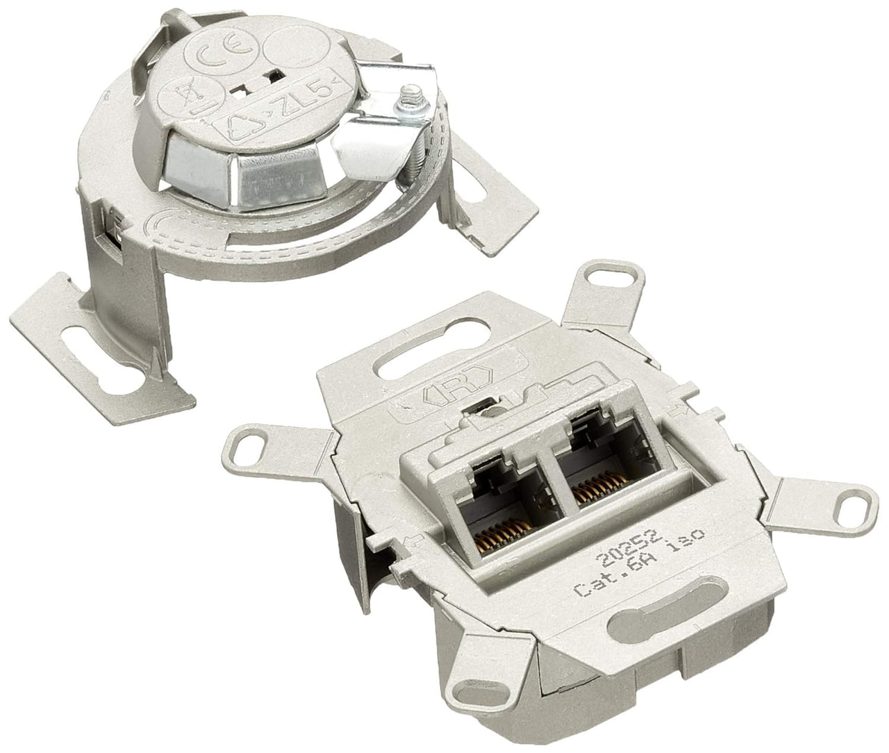 EBROM's BJ Sets BUSCH JÄGER Komplettset / 2er Netzwerkdose - 2-fach UAE Anschlussdose Cat.6A Rutenbeck + 1 Fach Rahmen + Abdeckung - in Busch Jäger Future Linear Studioweiß