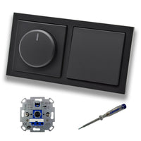 REV Ritter LED Drehdimmer Dimmer + Busch Jäger Dimmerscheibe 6540-885-102 + Lichtschalter 2000/6 US in Future Linear schwarz matt inklusive EBROM Phasenprüfer zur Montage der Geräte ET1 66012B