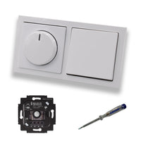 Busch Jäger 6523UR-103 LED Drehdimmer Dimmer + Dimmerscheibe 6540-84-102 und Lichttaster 2020 US in Future Linear Studioweiß glänzend inklusive EBROM Phasenprüfer zur Montage der Geräte 6523 UR-103