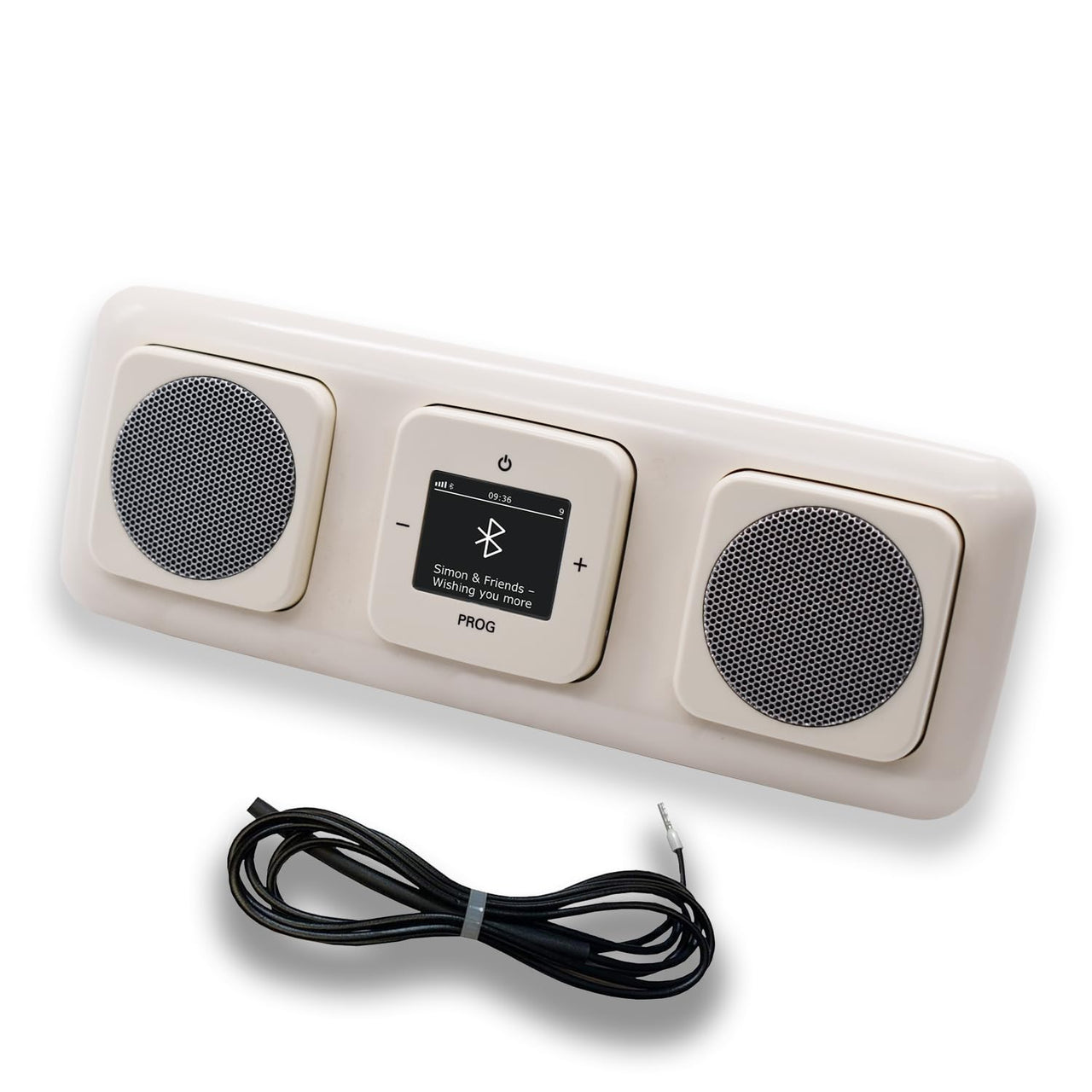 Busch Jäger DAB+ Unterputz Bluetooth (in and out) Radio 8217U-101 DURO2000 cremeweiß, Set mit 2 x Lautsprecher, Abdeckungen, Rahmen inkl. 0,9 m EBROM Wurfantenne zur Empfangsoptimierung - 8217 U – 101