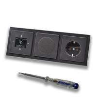 Busch Jäger DAB+ Unterputz Bluetooth (in and out) Radio 8217U-101 Future Anthrazit, Komplett-Set mit Lautsprecher, Abdeckungen, Steckdose, Rahmen + EBROM Phasenprüfer zur Montage d. Geräte - 8217U