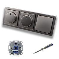 REV Ritter (2 x) LED Drehdimmer Dimmer + Busch Jäger Dimmerscheiben 6540-866-102 und Lichttaster 2020 US in PUR Edelstahl inklusive EBROM Phasenprüfer zur Montage der Geräte ET1 66012B