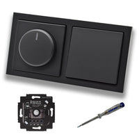 Busch Jäger 6523UR-103 LED Drehdimmer Dimmer + Dimmerscheibe 6540-885-102 + Kreuzschalter 2000/7 US in Future Linear schwarz matt inklusive EBROM Phasenprüfer zur Montage der Geräte 6523 UR-103