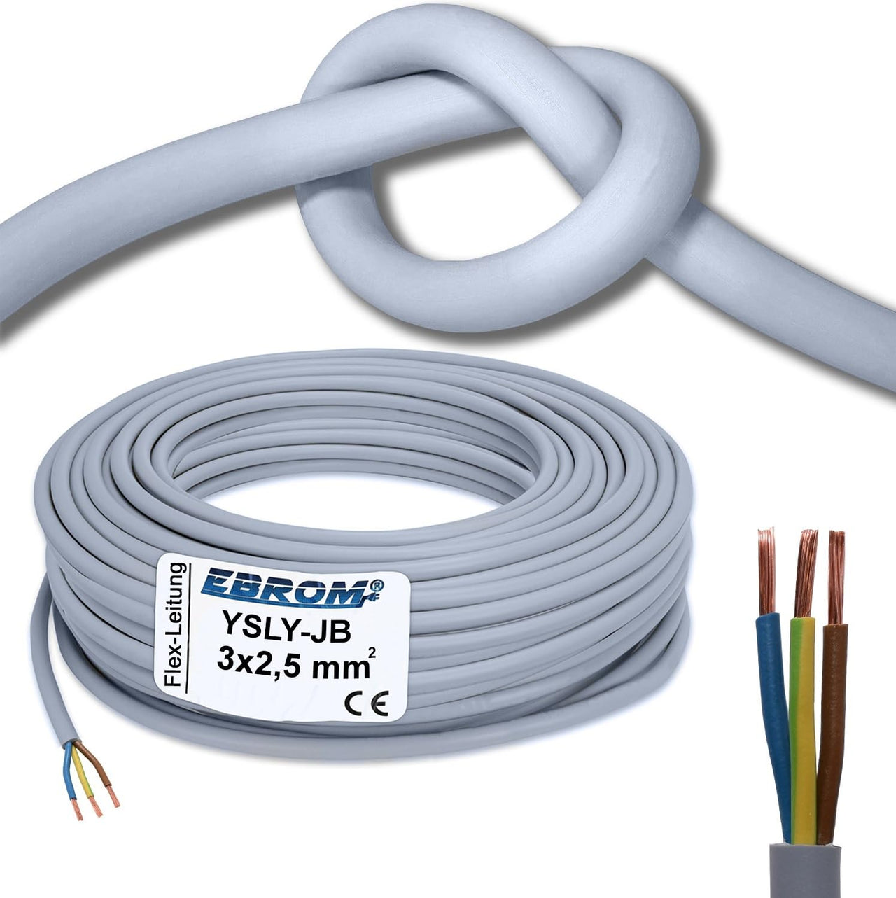 EBROM YSLY-JB Verlegekabel flexibel 3x2,5mm² Grau