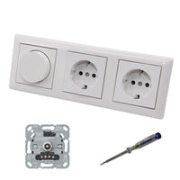 GIRA 245500 LED Drehdimmer Dimmer + Dimmerscheibe 065003 und 2 x Steckdose mit Kinderschutz 445303 in System55 reinweiß glänzend + EBROM Phasenprüfer zur Montage der Geräte
