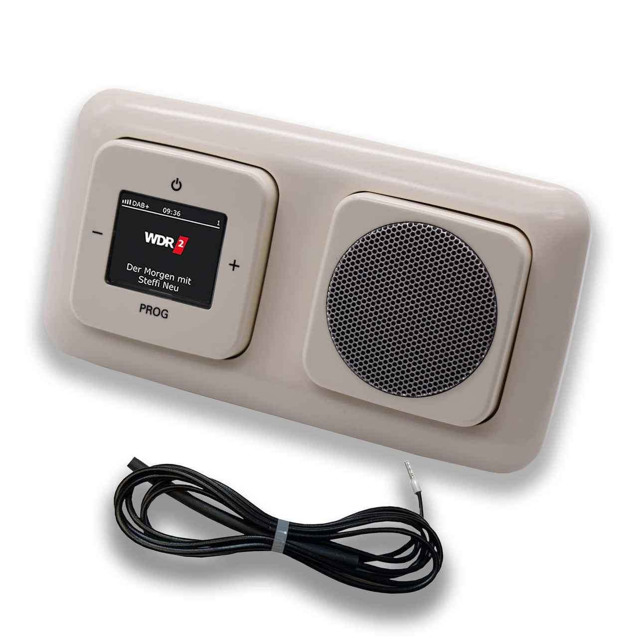 Busch Jäger DAB+ (DAB PLUS) Unterputz Radio 8215U-101 DURO2000 cremeweiß, Set mit Lautsprecher, Abdeckungen und Rahmen inkl. 0,9 m EBROM Wurfantenne zur Empfangsoptimierung - 8215 U – 101