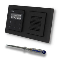 Gira Unterputz IP Internetradio 232003 + Bluetooth Komplett-Set mit Lautsprecher - E2 schwarz matt mit 2fach Rahmen Gira 021209 inkl. EBROM Phasenprüfer zur Montage der Geräte