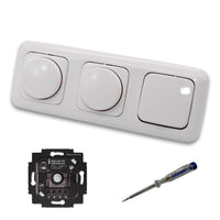 Busch Jäger 6523UR-103 (2 x) LED Drehdimmer Dimmer + Dimmerscheiben 2115-214 und Kreuzschalter 2000/7 US in Reflex Si alpinweiß glänzend inklusive EBROM Phasenprüfer zur Montage der Geräte 6523 UR-103