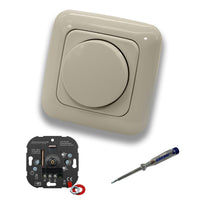 EBROM 1001 LED-Drehdimmer LED Dimmer mit Busch Jäger Dimmerscheibe Zentralplatte 2115-212 Einfachrahmen in DURO2000 cremeweiß glänzend inklusive EBROM Phasenprüfer zur Montage des Dimmers
