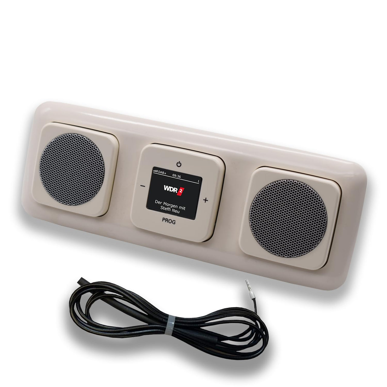 Busch Jäger DAB+ (DAB PLUS) Unterputz Radio 8215U-101 DURO2000 cremeweiß, Set mit 2 x Lautsprecher, Abdeckungen, Rahmen inkl. 0,9 m EBROM Wurfantenne zur Empfangsoptimierung - 8215 U – 101
