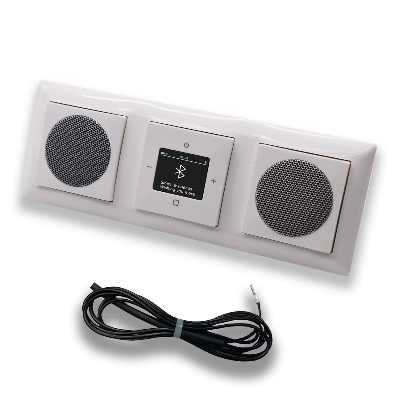 Busch Jäger DAB+ Unterputz Bluetooth (in and out) Radio 8217U-101 Balance SI alpinweiß, Set mit 2 x Lautsprecher, Abdeckungen, Rahmen + 0,9 m EBROM Wurfantenne zur Empfangsoptimierung - 8217 U – 101