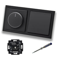 Busch Jäger 6523U-102 LED Drehdimmer Dimmer + Dimmerscheibe 6540-885-102 + Lichtschalter 2000/6 US in Future Linear schwarz matt inklusive EBROM Phasenprüfer zur Montage der Geräte 6523 U – 102