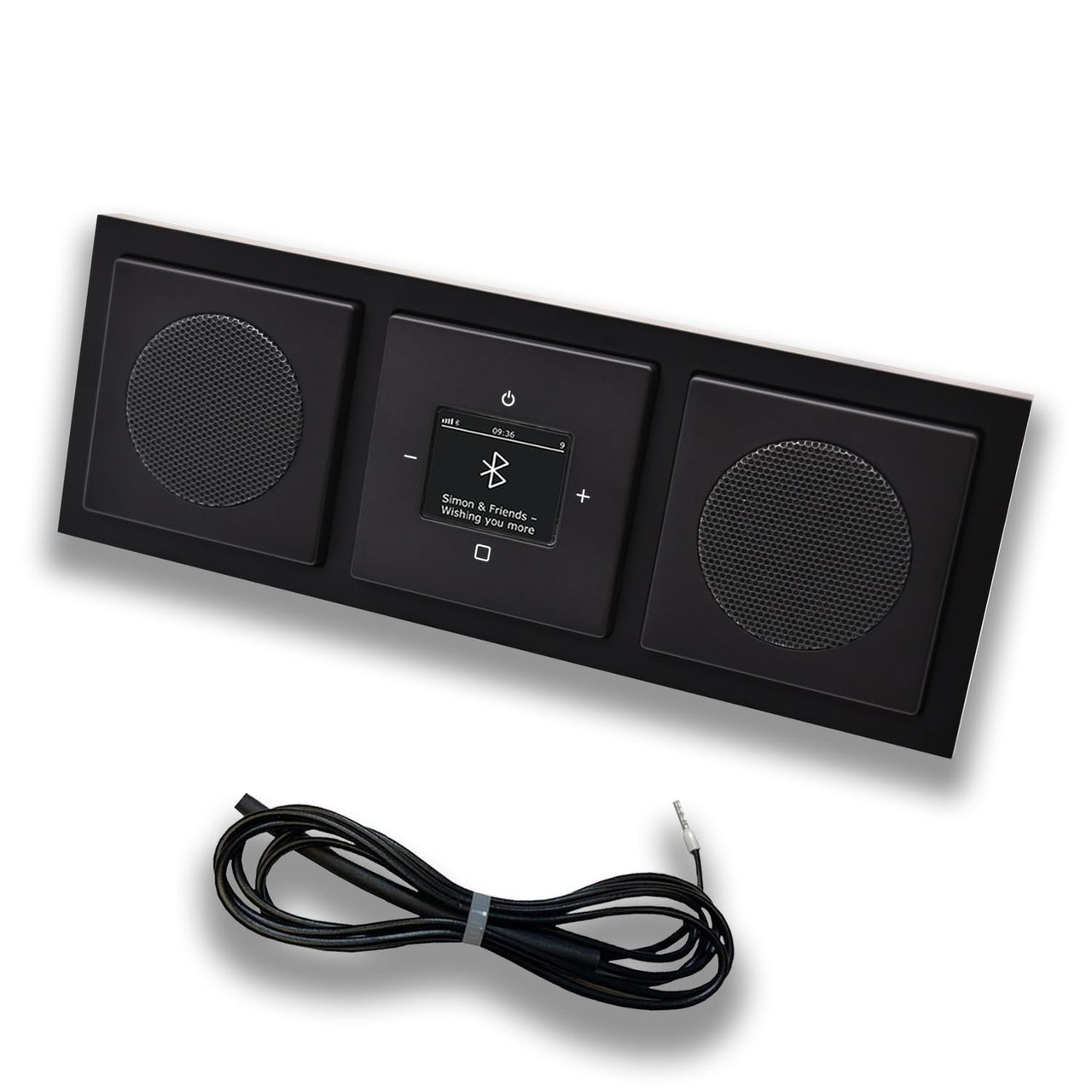 Busch Jäger DAB+ Unterputz Bluetooth (in and out) Radio 8217U-101 Future Anthrazit, Set mit 2 x Lautsprecher, Abdeckungen, Rahmen + 0,9 m EBROM Wurfantenne zur Empfangsoptimierung - 8217 U – 101
